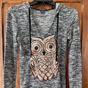 Miss Chievous Black Gold Sequin Owl Hoodie XS